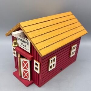 Vtg Chinese Craftsman Wooden Fire Station Music Box Made in Taiwan
